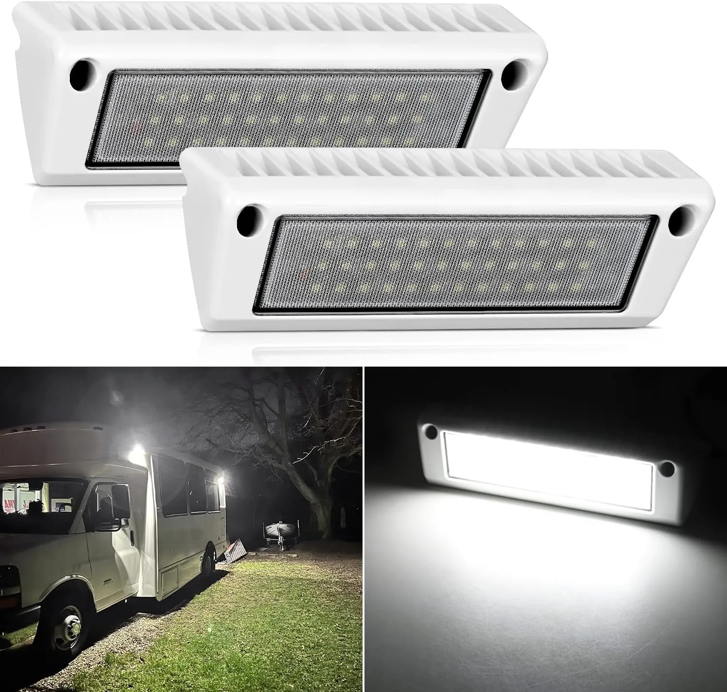 Nilight RV Exterior Light 2PCS 9 Inch Porch Lights Flood Beam 12V 24V LED Scene Cargo Lighting White Aluminum Housing for RVs Trailers Travel Campers 5th Wheels Motorhome SUV Truck