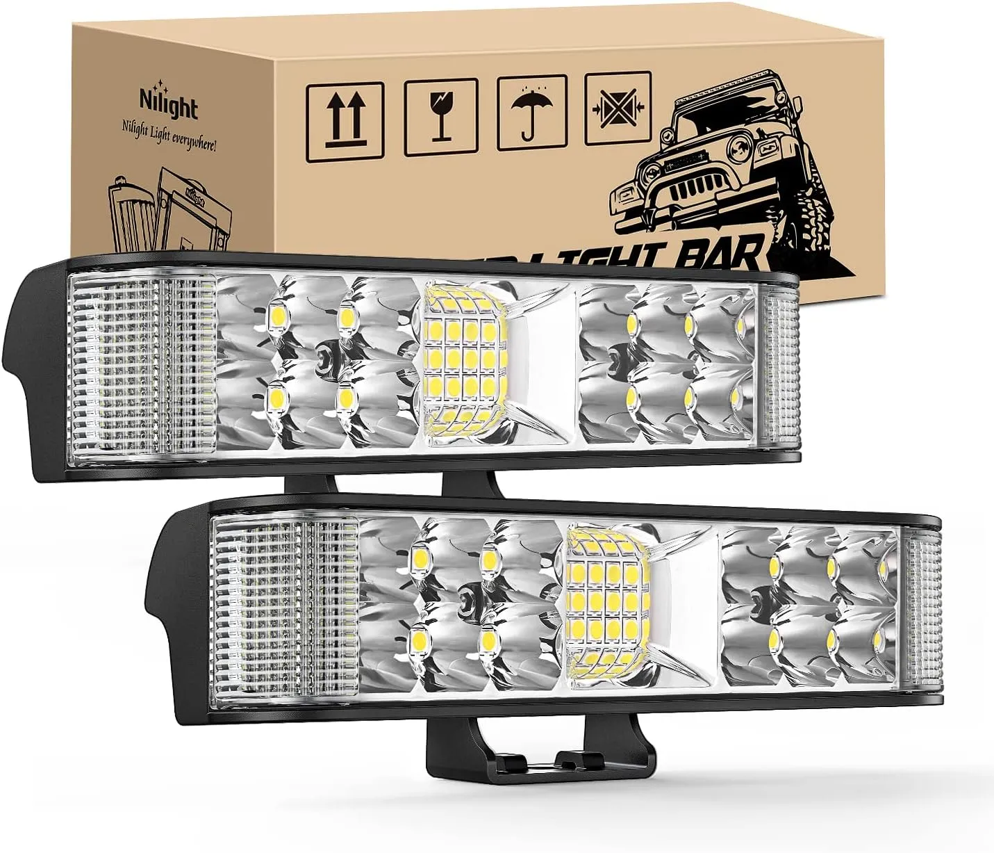 Nilight Side Shooter LED Pods 2PCS 6.5 Inch 60W Flood Spot Beam Combo Light Bar LED Fog Driving Lighting Work Lamp for Truck ATV UTV Boat