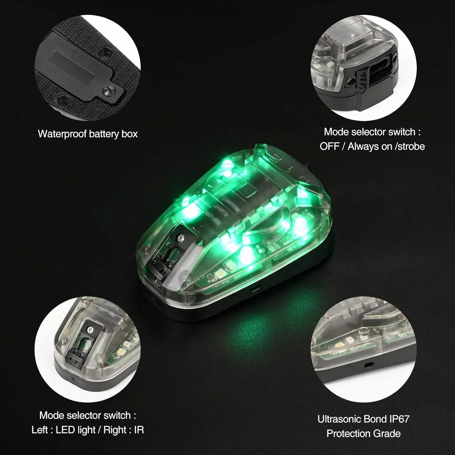NOBUHIRO Tactical Helmet Signal Light Optional 4 Modes with Visible LED   IR Constant-on/Strobe, Waterproof Ladybird Survival Identification Lamp for Outdoor Sports
