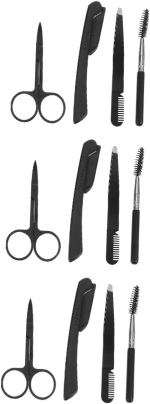NOLITOY 3 Sets Professional Eyebrow Grooming Kit Tweezers Brush Scissors Razor Easy to Use