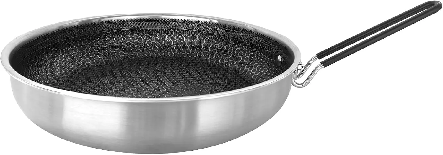 Non Stick Camping Frying Pan with Foldable Handle Universal for Gas Electric Ceramic Stoves 26cm/10.2in & 28cm/11in Options (M)