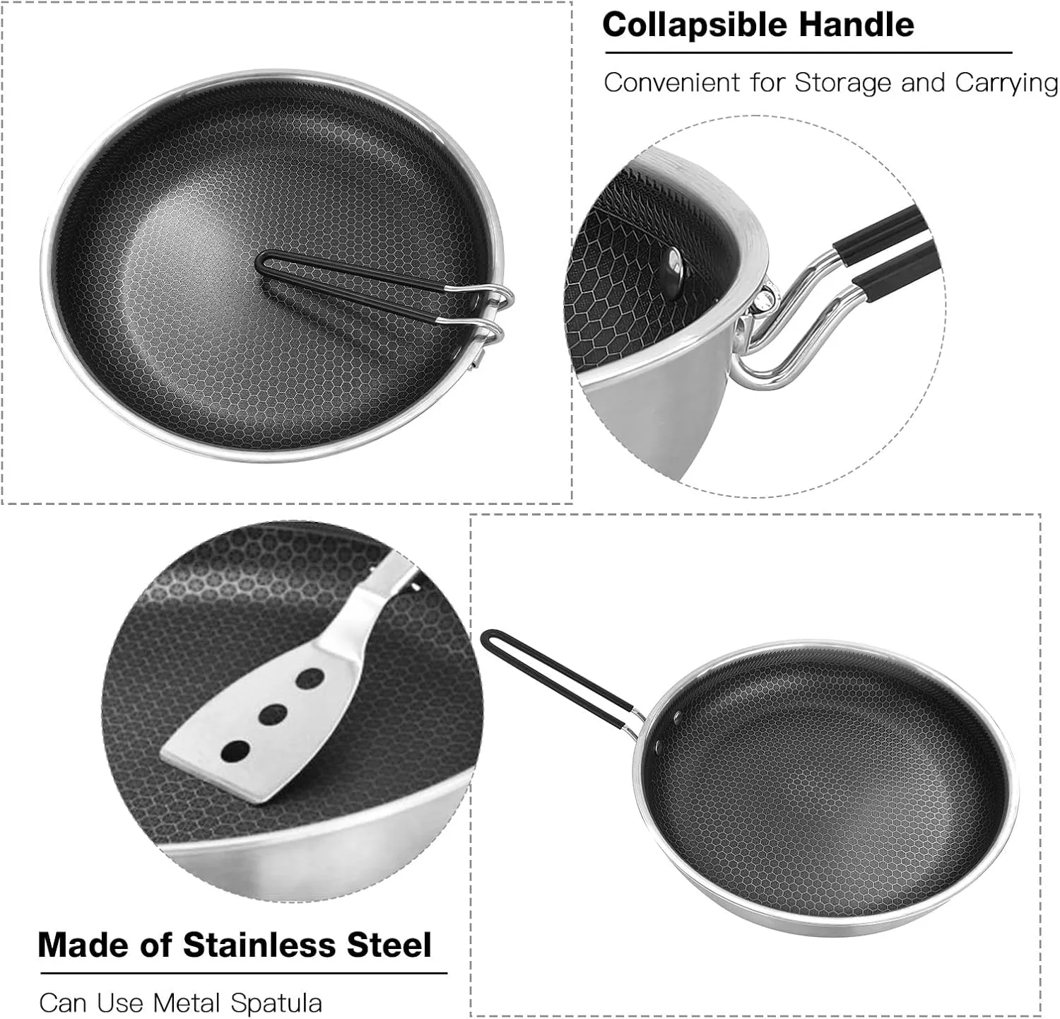 Non Stick Camping Frying Pan with Foldable Handle Universal for Gas Electric Ceramic Stoves 26cm/10.2in & 28cm/11in Options (M)