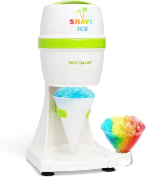 Nostalgia Electric Shave Maker Tabletop Snow Slushie Machine-2 Ice Mold Bowls & 1 Reusable Plastic Cone, Green & White