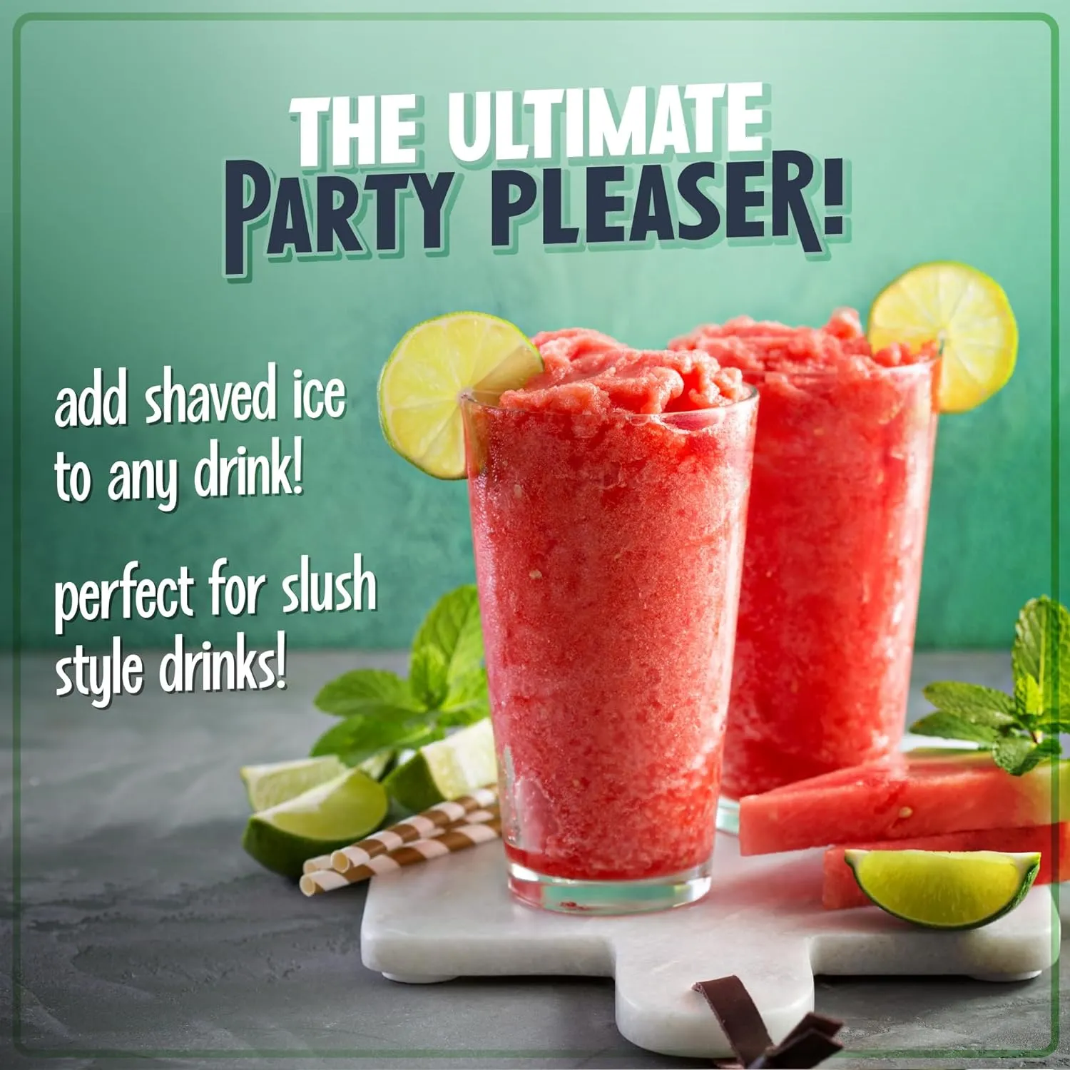 Nostalgia Electric Shave Maker Tabletop Snow Slushie Machine-2 Ice Mold Bowls & 1 Reusable Plastic Cone, Green & White