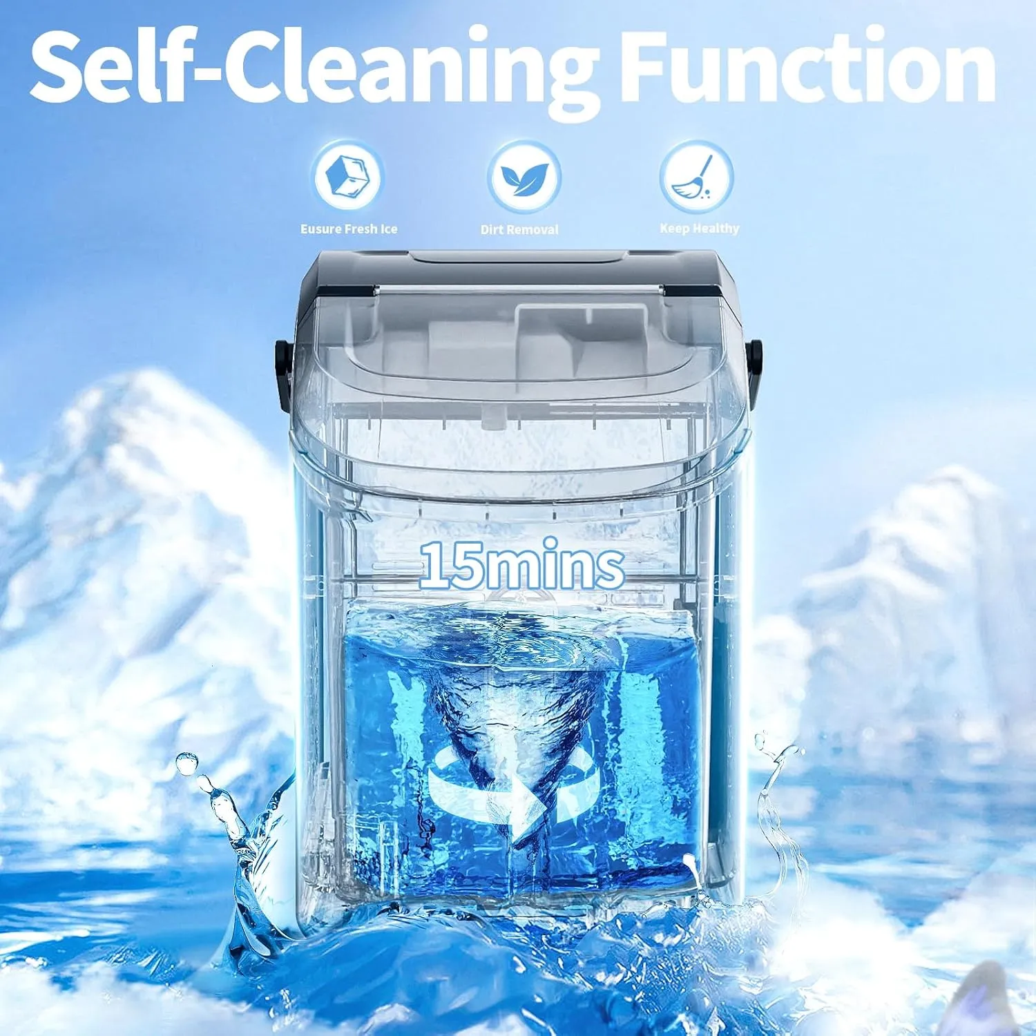 Nugget Countertop Ice Maker with Soft Chewable Pellet Ice, Pebble Portable Ice Machine, 34lbs Per Day, Self-Cleaning, Sonic Ice, One-Click Operation, for Kitchen,Office Stainless Steel Black