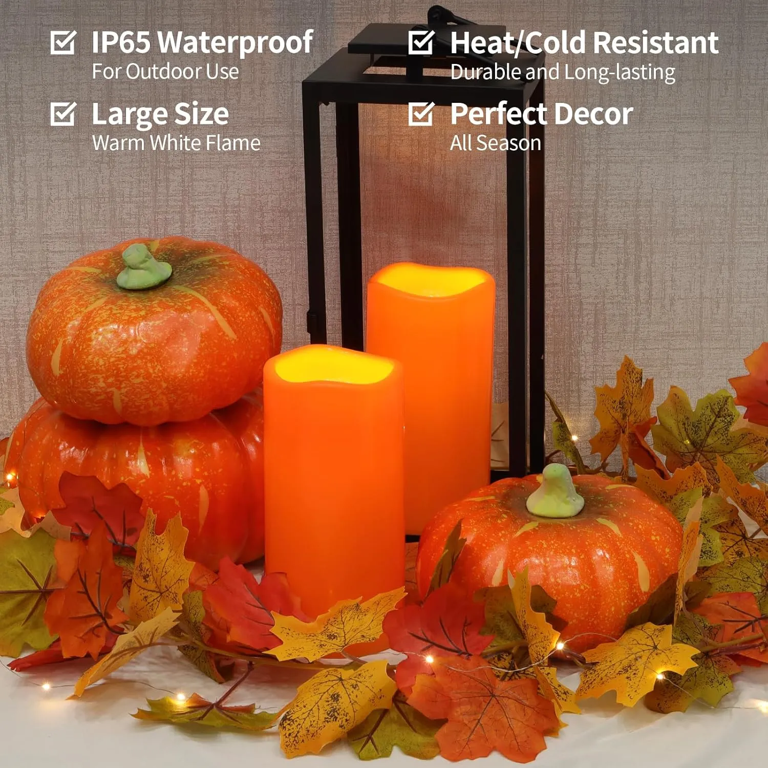 NURADA 8" x 4" Large Outdoor Flameless Candles - Waterproof LED Pillar Flickering Candle Battery Operated with Timer Remote for Patio Porch Lanterns Thanksgiving Fall Diwali Decor - 2 Pack Orange