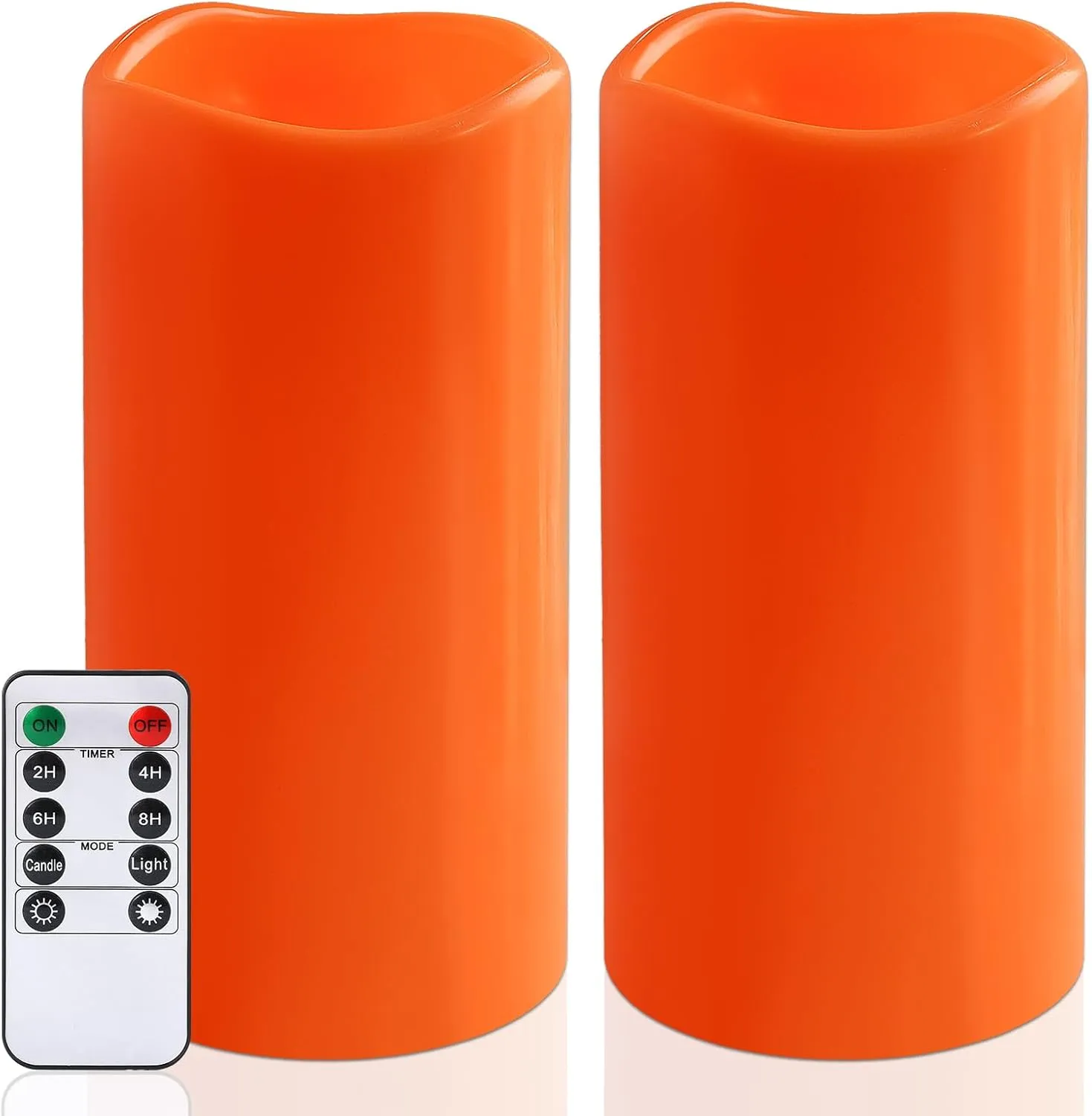 NURADA 8" x 4" Large Outdoor Flameless Candles - Waterproof LED Pillar Flickering Candle Battery Operated with Timer Remote for Patio Porch Lanterns Thanksgiving Fall Diwali Decor - 2 Pack Orange