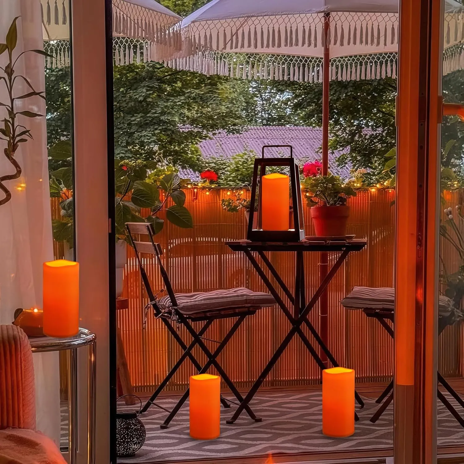 NURADA 8" x 4" Large Outdoor Flameless Candles - Waterproof LED Pillar Flickering Candle Battery Operated with Timer Remote for Patio Porch Lanterns Thanksgiving Fall Diwali Decor - 2 Pack Orange