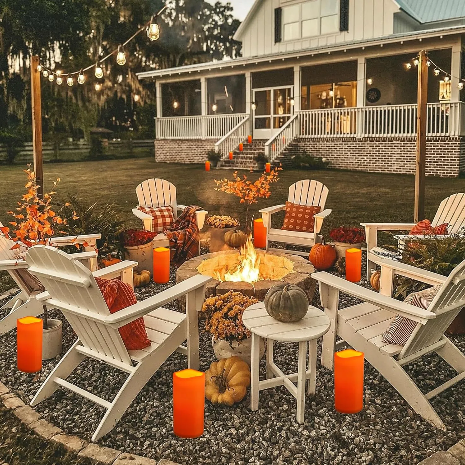 NURADA 8" x 4" Large Outdoor Flameless Candles - Waterproof LED Pillar Flickering Candle Battery Operated with Timer Remote for Patio Porch Lanterns Thanksgiving Fall Diwali Decor - 2 Pack Orange