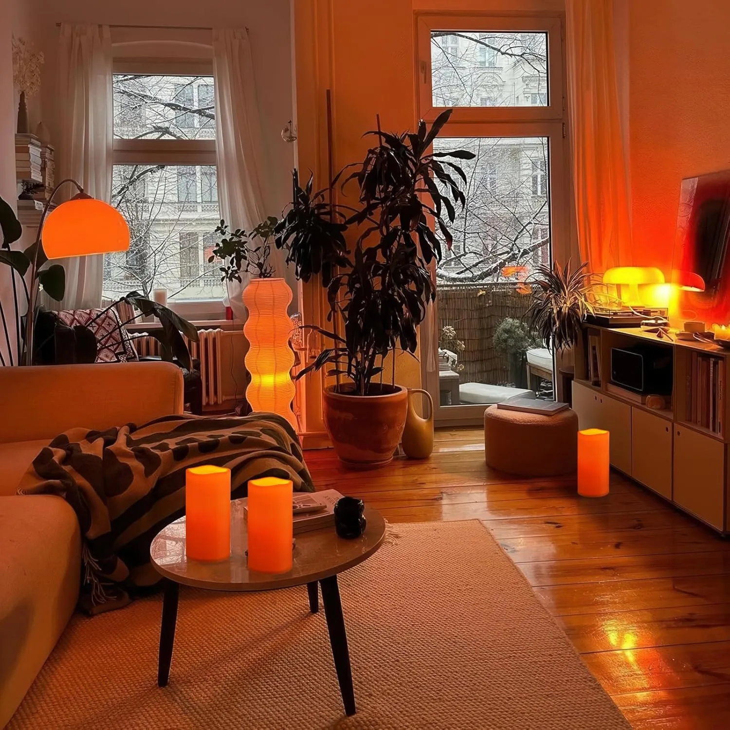 NURADA 8" x 4" Large Outdoor Flameless Candles - Waterproof LED Pillar Flickering Candle Battery Operated with Timer Remote for Patio Porch Lanterns Thanksgiving Fall Diwali Decor - 2 Pack Orange