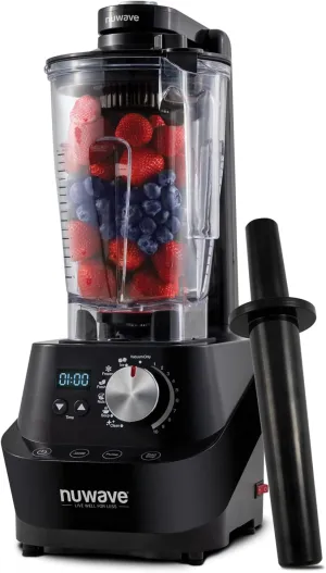 NuWave Moxie Commercial Blender, Vacuum Smoothie Blender with 2.5HP Motor, Professional Grade, Self-Cleaning - 6 presets & 10 Speed Settings for Shakes, Smoothies, Nut Butters, Crushed Ice,Black, Grey