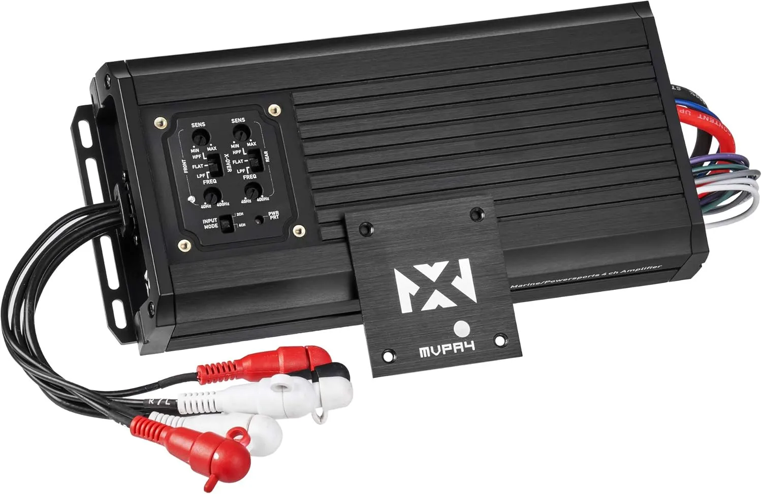 NVX MVPA4 600W Total RMS 4-Channel Bridgeable Marine-V Series Micro Class D Compact Marine/Powersports/Motorcycle Amplifier | IPX67 Waterproof Rating