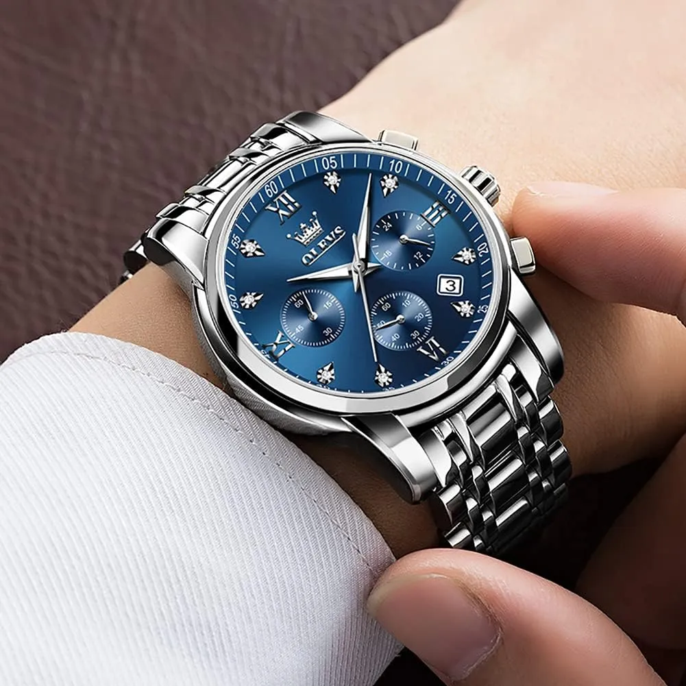 OLEVS Men Multifunction Watch, Multi Dial Waterproof Luminous Chronograph Men's Watch with Date Gift for Men,Stainless Steel Watches for Men,Classic Men Wrist Watch