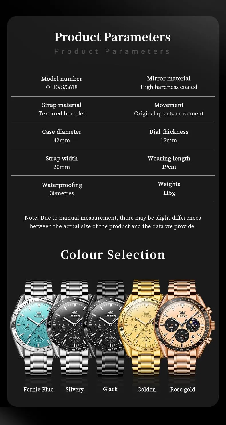 OLEVS Men Skeleton Watches Stainless Steel Analog Quartz Moon Phase Male Watch, Diamond Multi Calendar Chronograph Watch,Waterproof Wrist Watch for Men