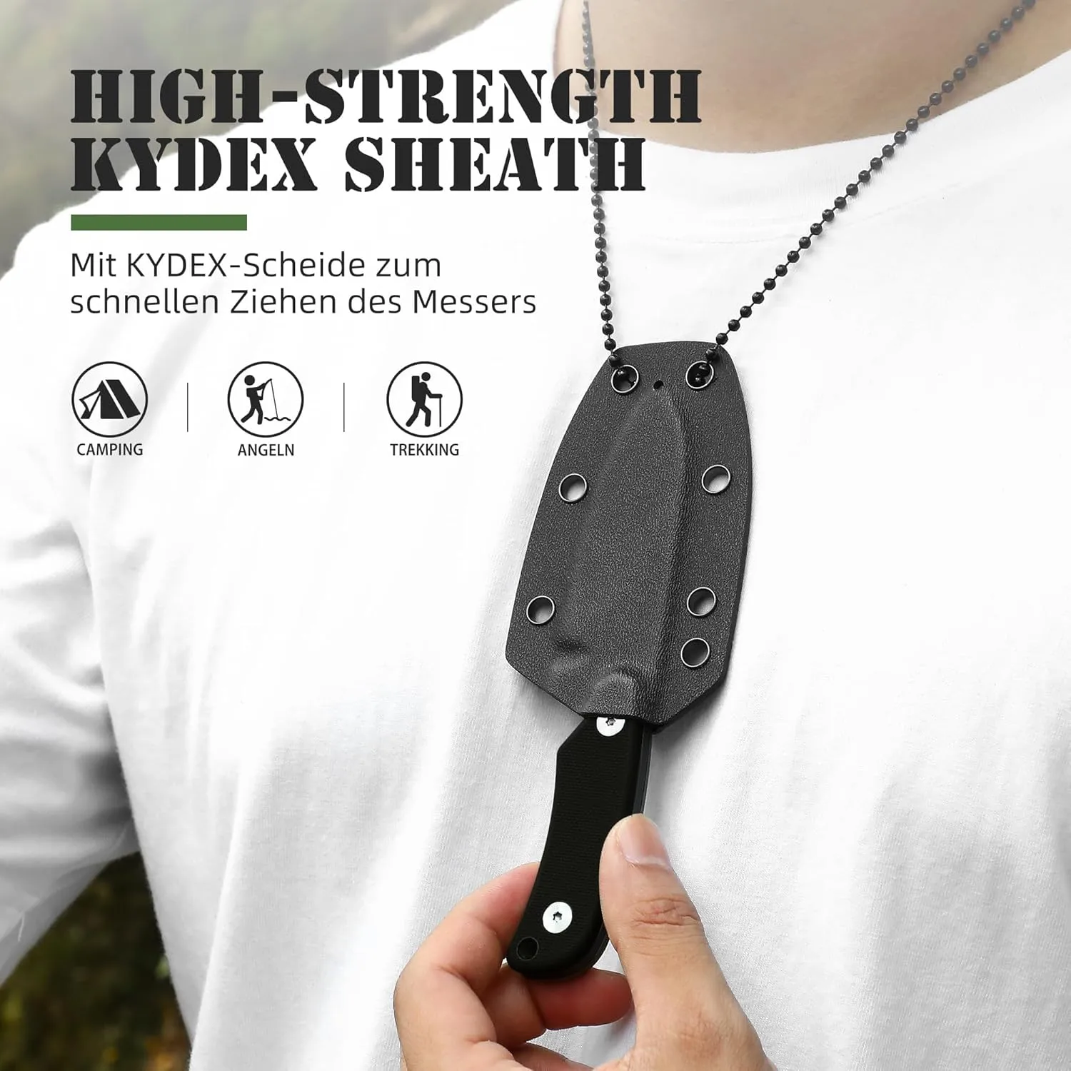 Omesio Neck Knife, 5.82" Small Fixed Blade Tactical Knife, Compact Full Tang EDC Neck Knife with Sheath and Clip, Nessmuk D2 Steel G10 Handle Mini Knife Necklace for Outdoor, Hiking, Camping