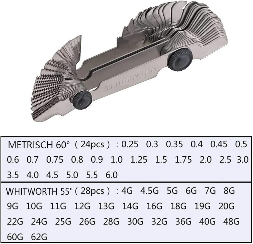 Omex 52 Pcs Stainless Steel Thread Measuring Gage I Precise Screw Thread Measuring Gage Pitch Measuring Tool 60 & 55 Degree I Metric& Imperial