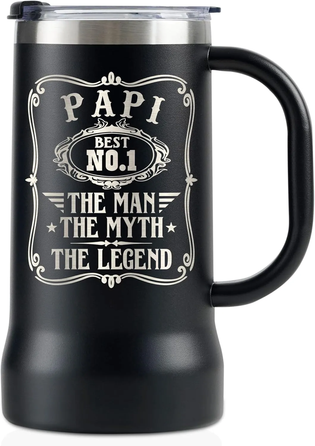 Onebttl Papi Gifts Stainless Steel Beer Stein Tumbler, 24oz Beer Mug with Lid for Father's Day, Christmas - Man Myth Legend