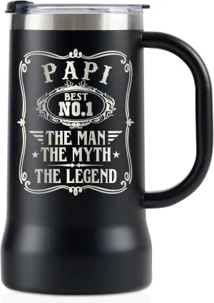Onebttl Papi Gifts Stainless Steel Beer Stein Tumbler, 24oz Beer Mug with Lid for Father's Day, Christmas - Man Myth Legend