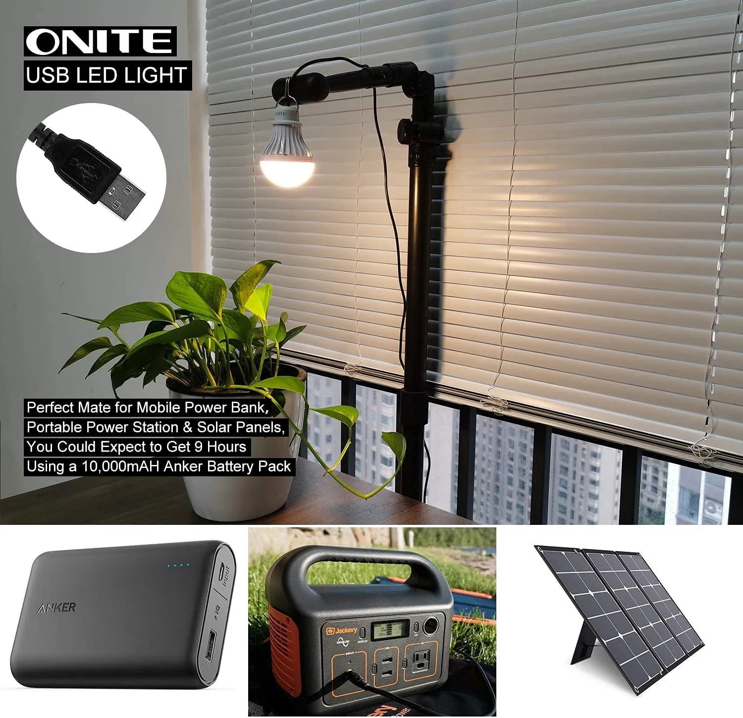 Onite 4-Pack USB LED Light Bulb | 2700K Warm White | Emergency Backup Lighting for Camping, RV, Garage, and Power Outage Preparedness