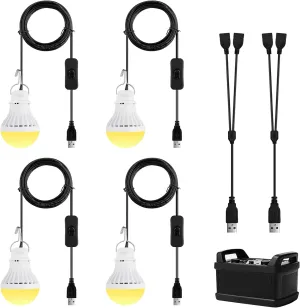 Onite 4-Pack USB LED Light Bulb | 2700K Warm White | Emergency Backup Lighting for Camping, RV, Garage, and Power Outage Preparedness