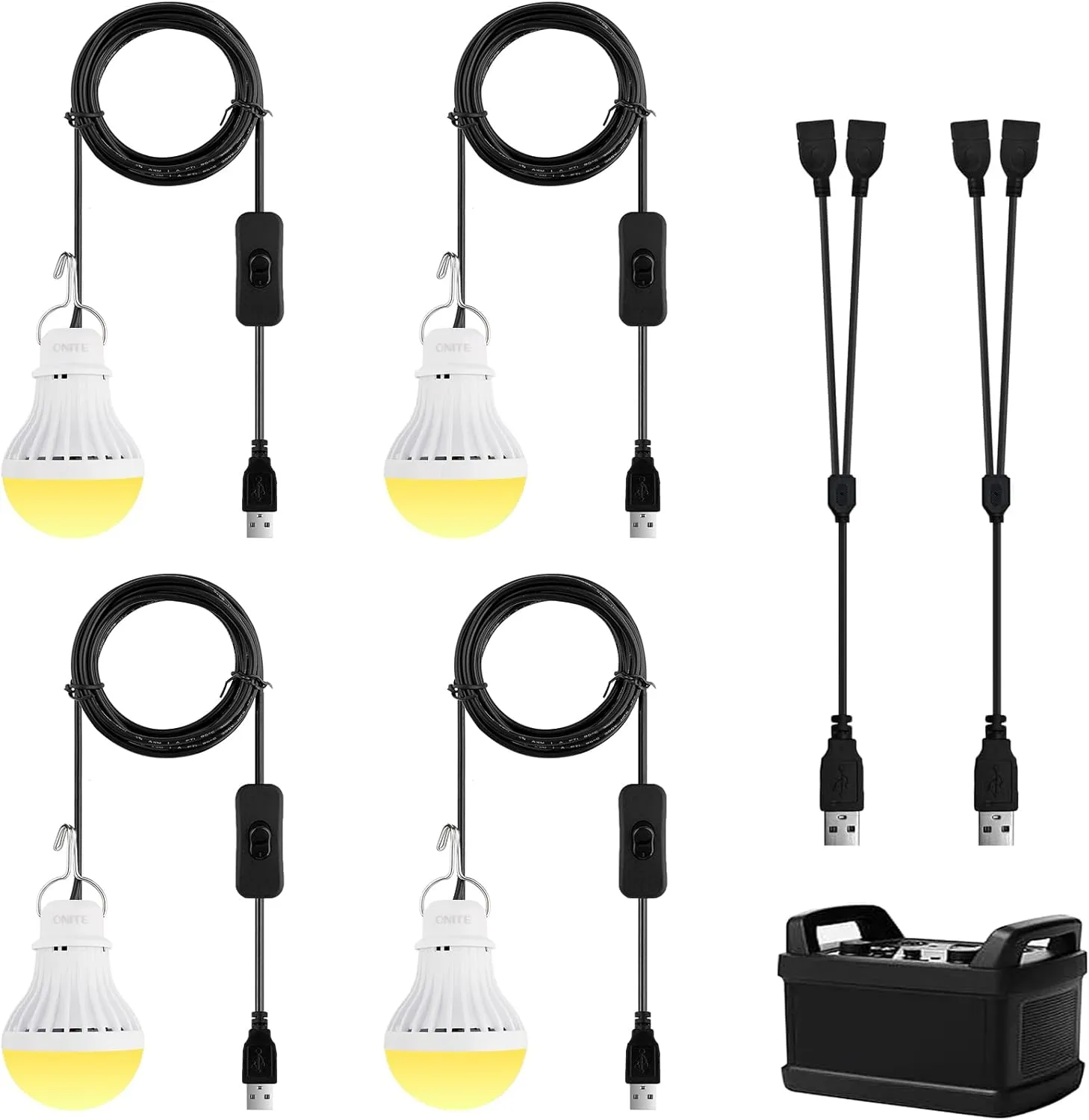 Onite 4-Pack USB LED Light Bulb | 2700K Warm White | Emergency Backup Lighting for Camping, RV, Garage, and Power Outage Preparedness