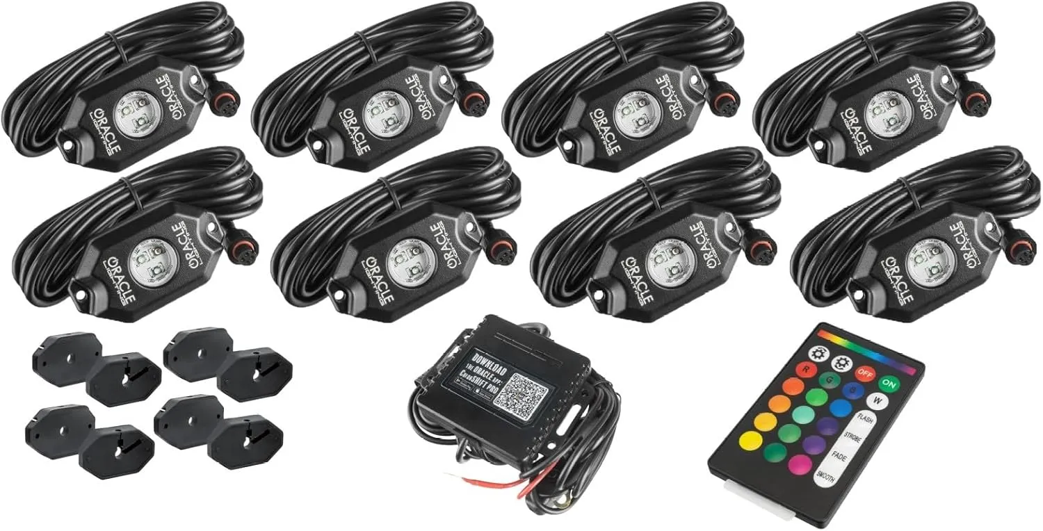 ORACLE Lighting 5819-333 Set of 8 ColorSHIFT Underbody Wheel Well Rock Lights with RF Remote fits 4x4 Off-Road Vehicles - Built for Extreme Conditions - Heavy Gauge Wiring - Waterproof