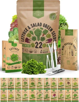 Organo Republic 22 Lettuce & Salad Greens Seeds Variety Pack 24,700  Non-GMO Heirloom Lettuce Seeds for Indoor & Outdoor Garden, Hydroponics, Aerogarden - Arugula, Kale, Spinach, Swiss Chard, Lettuce