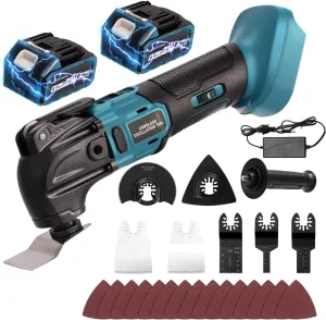 Oscillating Tool, Cordless Oscillating Multi Tool for 2 PCS 21V 4.0Ah Batteries, Brushless 26 PCS Kit with Auxiliary Handle for Cutting, Scraping, Sanding, 6 Variable Speed, 8500-22000 RPM