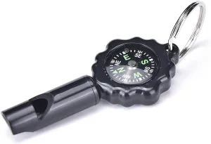 OUSIKA Umbrella 2 in 1 Whistle Keyain Compass for Outdoor Camping Hiking Useful Tools Black Color Whistles