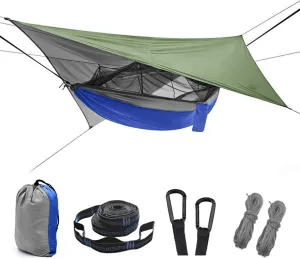 Outdoor Mosquito Net Hammock Tent with Waterproof Rain Fly Canopy Awning Set Hammock Portable Sleep Swing for Hiking Camping Survival Travel
