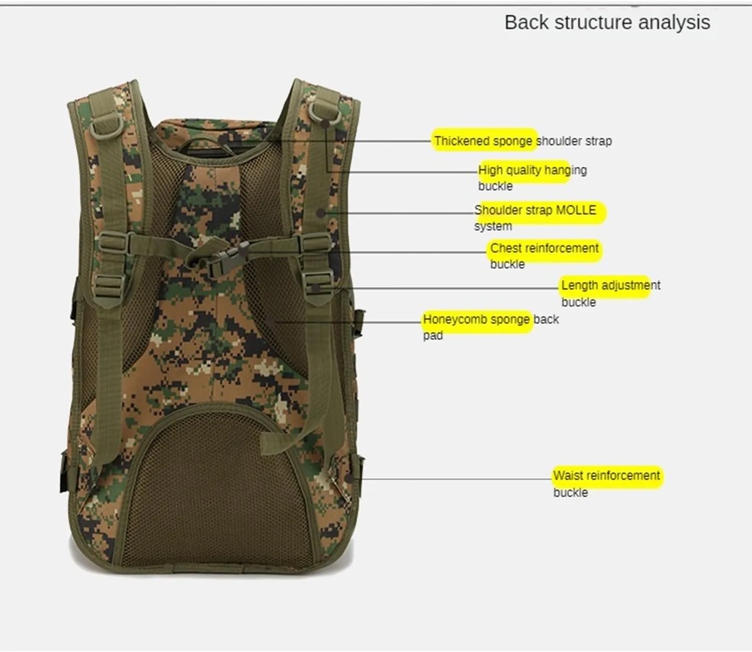 Outdoor Shoulder Tactical Bag Waterproof Mountaineering Bag Hiking Camo Backpack,Jungle Digital