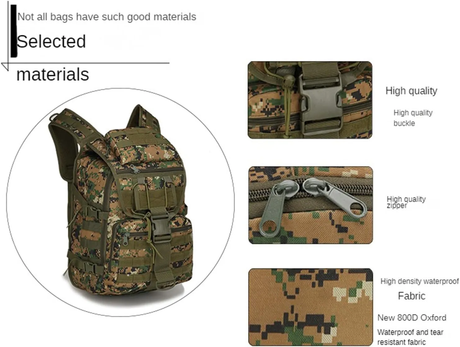 Outdoor Shoulder Tactical Bag Waterproof Mountaineering Bag Hiking Camo Backpack,Jungle Digital