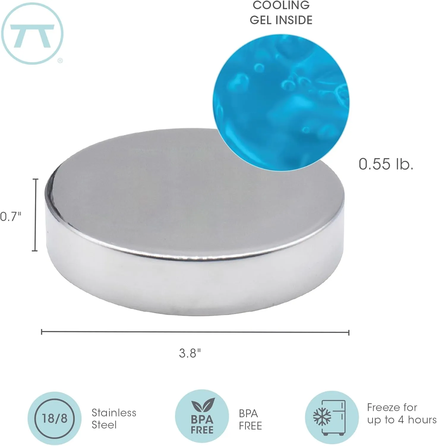 Outset Stainless Steel Round Ice Packs, Set of 2 Travel Ice Packs, 3.75" x 0.75"