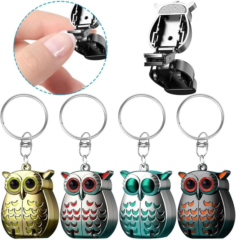 Owl Keychain Nail Clipper, 2-in-1 Foldable Nail Clippers with Nail File, Stainless Steel Mini Nail Clippers, with Owl Patterns Portable Nail Manicure Pedicure Tools (A)