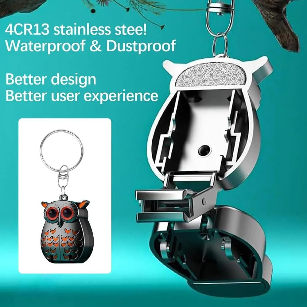 Owl Keychain Nail Clipper, 2-in-1 Foldable Nail Clippers with Nail File, Stainless Steel Mini Nail Clippers, with Owl Patterns Portable Nail Manicure Pedicure Tools (A)
