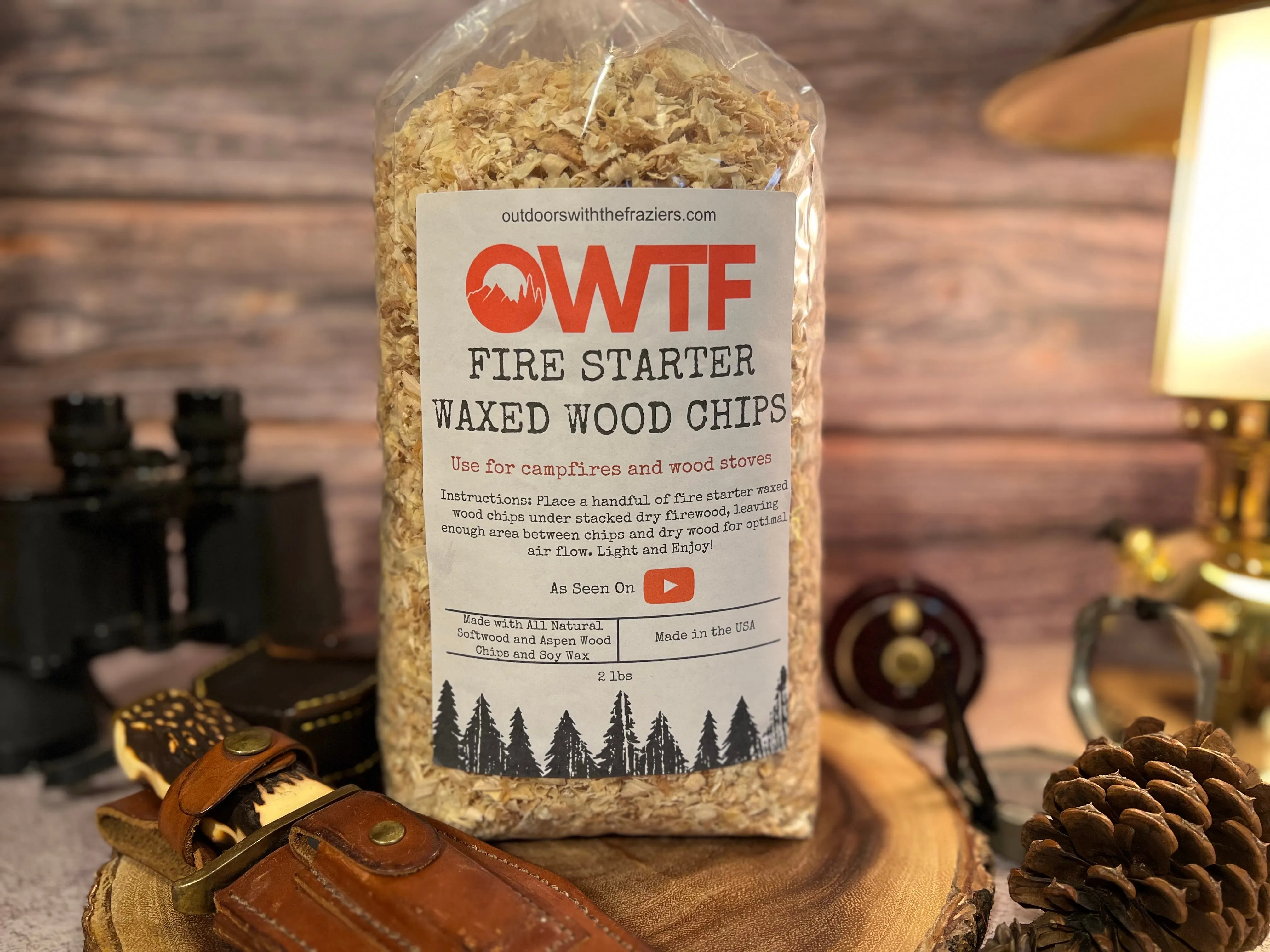 OWTF Fire Starter Waxed Pine Wood Chips 2lbs