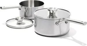 OXO Mira Tri-Ply Stainless Steel, 1.5QT and 3QT Saucepan Pot Set with Lids, Induction, Multi Clad, Dishwasher and Metal Utensil Safe