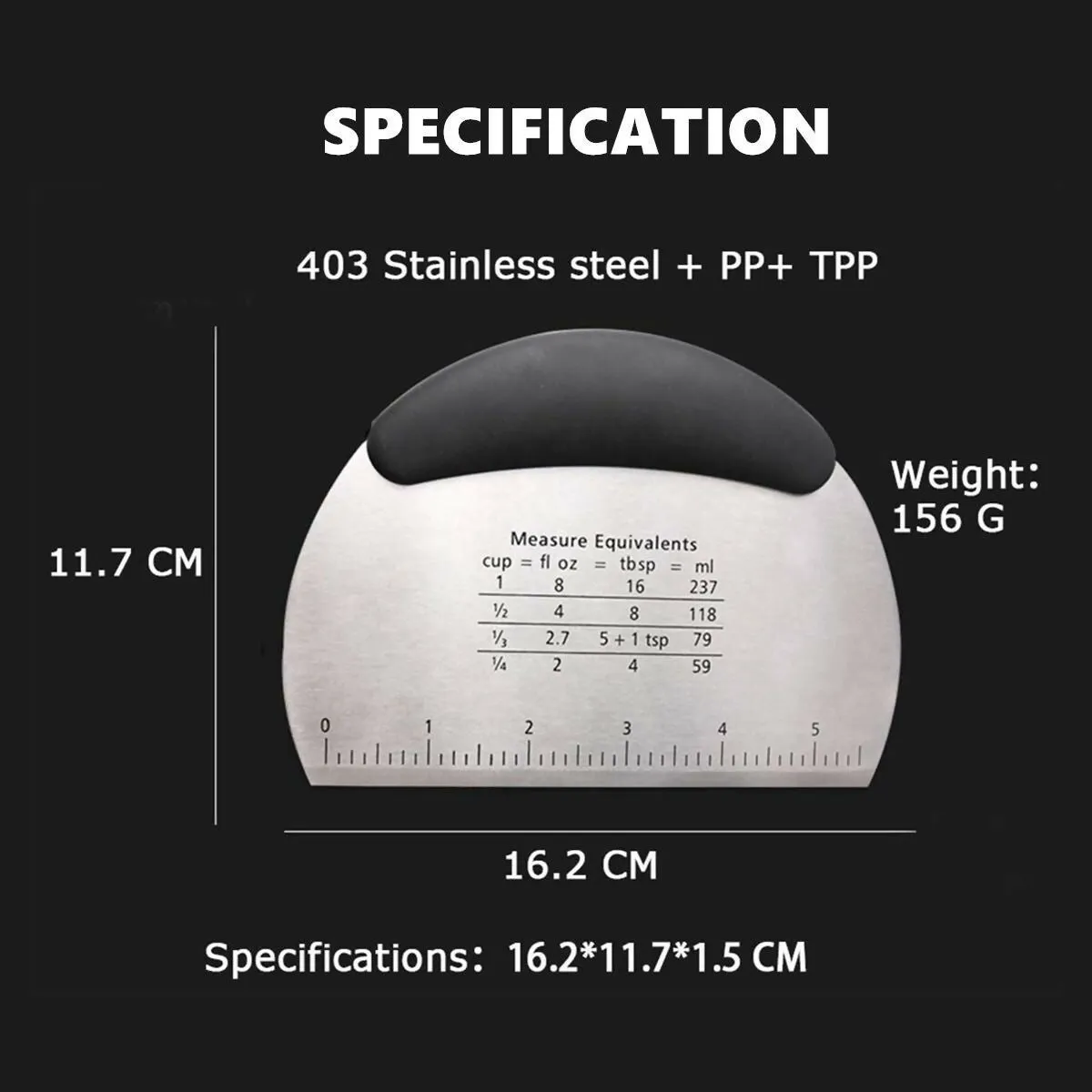 P-Plus International Multi-Purpose Stainless Steel Dough Scraper