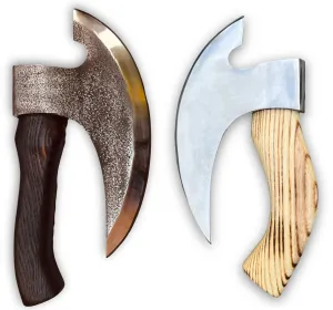 pair of Viking Pizza Axe - Custom Handmade High Carbon Steel Vintage Pizza Cutter, Hatchet Tomahawk Women Axe Kitchen Modern New Gadget - Ax-3853