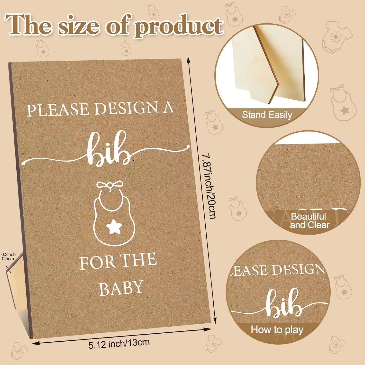 Panitay 100 Pcs DIY Baby Bibs Decorating Kit 50 White Bibs 25 Stencils 24 Fabric Markers 1 Baby Shower Game Sign