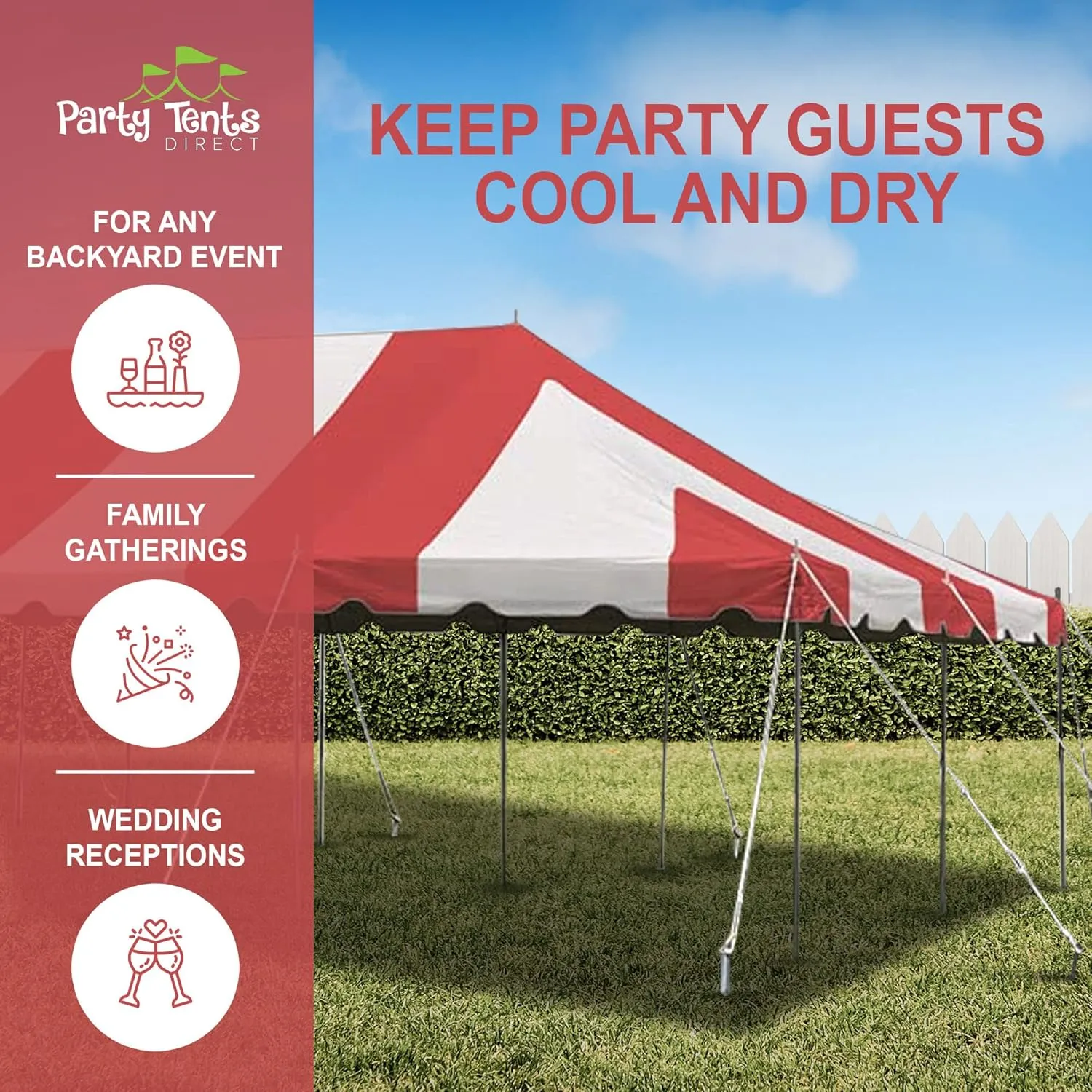 Party Tents Direct 20'x40' Weekender Canopy Pole Tent - Easy Up Canopy Tent with 160 Person Capacity - Outdoor Canopies for Parties, Weddings, & Events (Red/White Top)