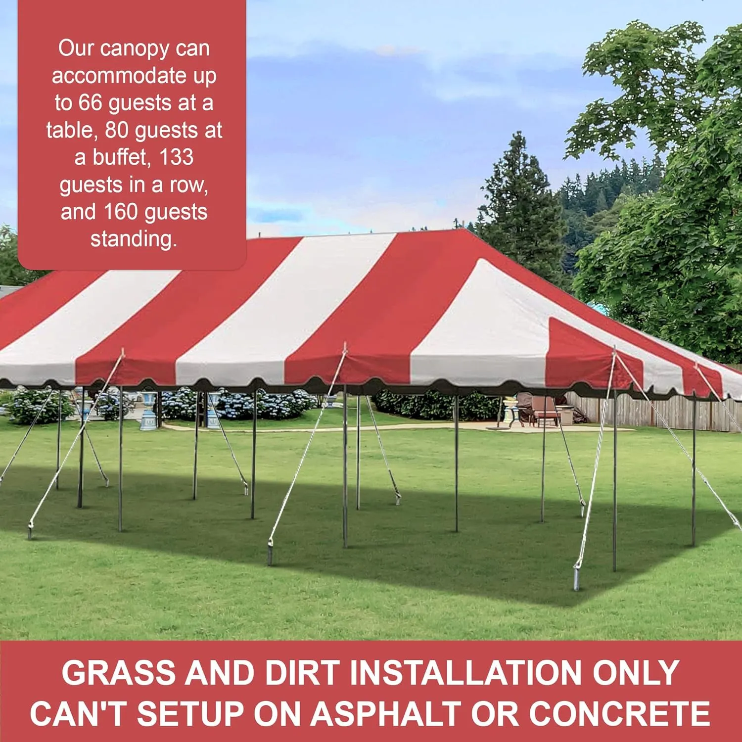 Party Tents Direct 20'x40' Weekender Canopy Pole Tent - Easy Up Canopy Tent with 160 Person Capacity - Outdoor Canopies for Parties, Weddings, & Events (Red/White Top)