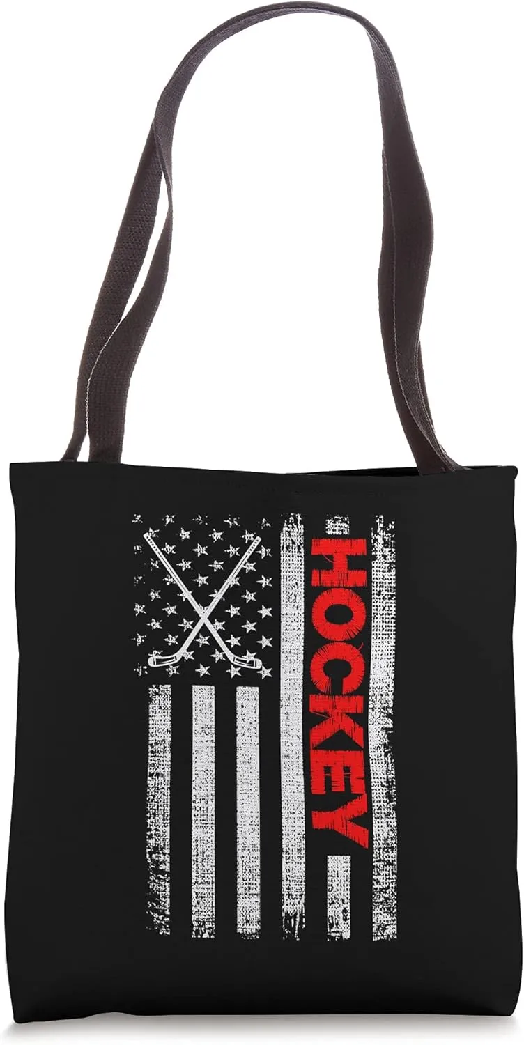 Patriot American Flag Puck Goalie Players Ice Rink Hockey Tote Bag