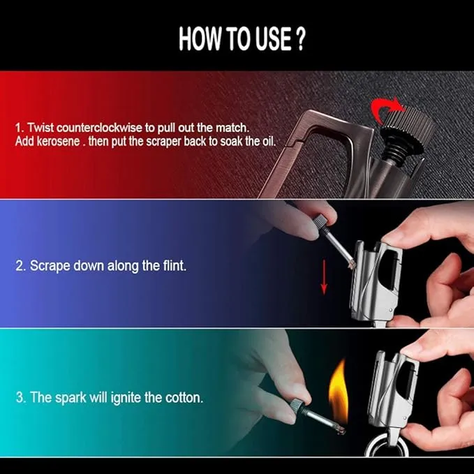 Permanent Match, Metal Forever Match Keychain Lighter, Waterproof Flint Matchstick Fire Starter for Outdoor Camping Emergency Survival, black