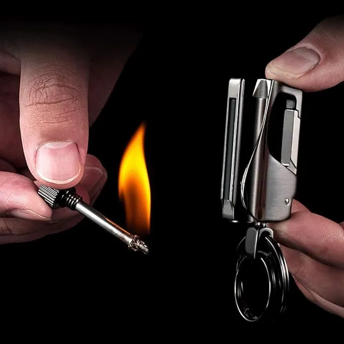 Permanent Match, Metal Forever Match Keychain Lighter, Waterproof Flint Matchstick Fire Starter for Outdoor Camping Emergency Survival, black