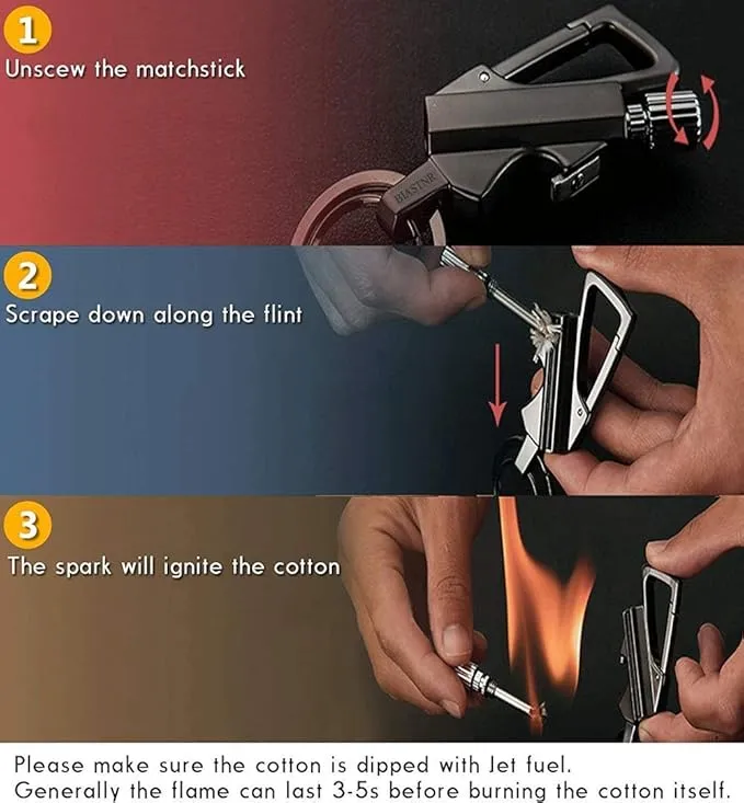 Permanent Match with Bottle Opener Metal Keychain Lighter, Reusable Waterproof Flint Matchstick Fire Starter for Camping Hunting, Great Gift Ideas Gold