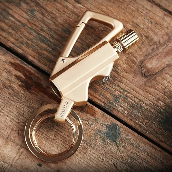 Permanent Match with Bottle Opener Metal Keychain Lighter, Reusable Waterproof Flint Matchstick Fire Starter for Camping Hunting, Great Gift Ideas Gold
