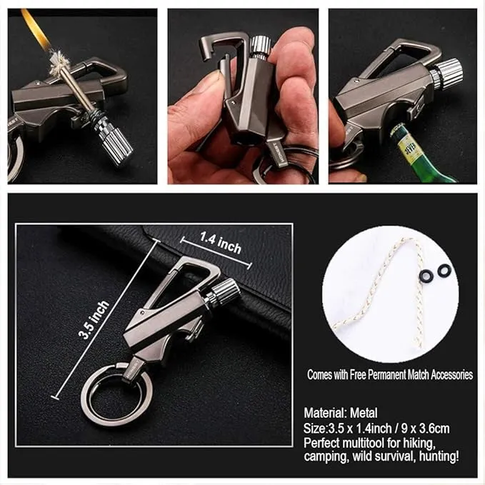 Permanent Match with Bottle Opener Metal Keychain Lighter, Reusable Waterproof Flint Matchstick Fire Starter for Camping Hunting, Great Gift Ideas Gold