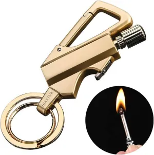Permanent Match with Bottle Opener Metal Keychain Lighter, Reusable Waterproof Flint Matchstick Fire Starter for Camping Hunting, Great Gift Ideas Gold