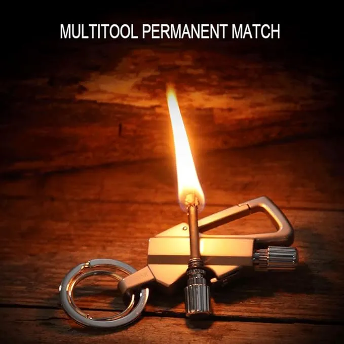 Permanent Match with Bottle Opener Metal Keychain Lighter, Reusable Waterproof Flint Matchstick Fire Starter for Camping Hunting, Great Gift Ideas Gold